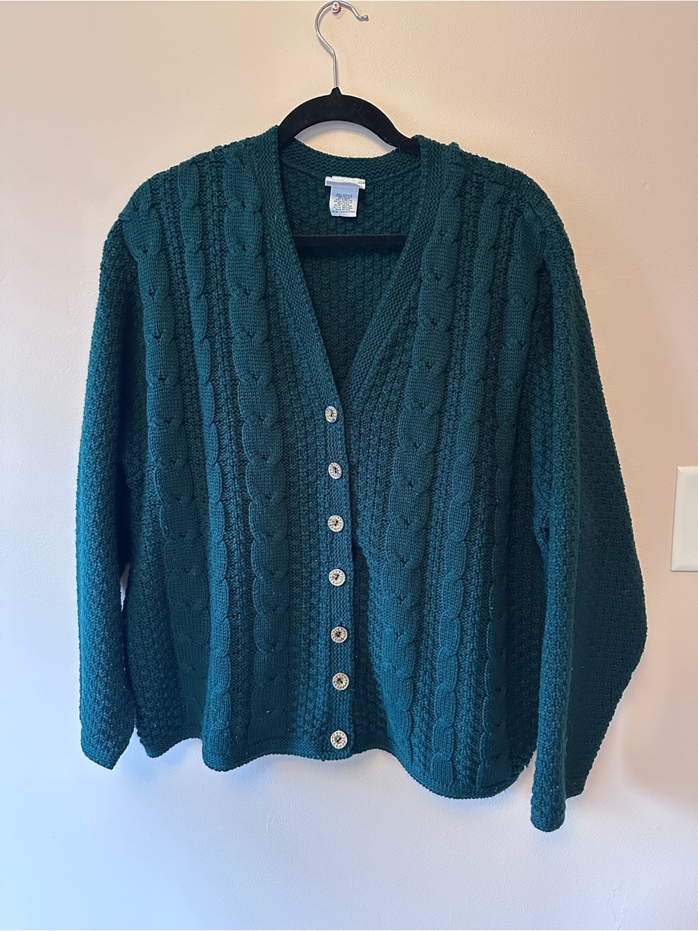 Bobbie Brooks Teal Green Cable Knit Button Cardigan